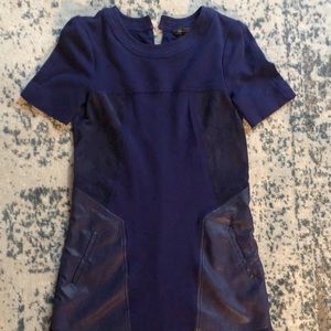 BCBG blue shift dress with suede patches